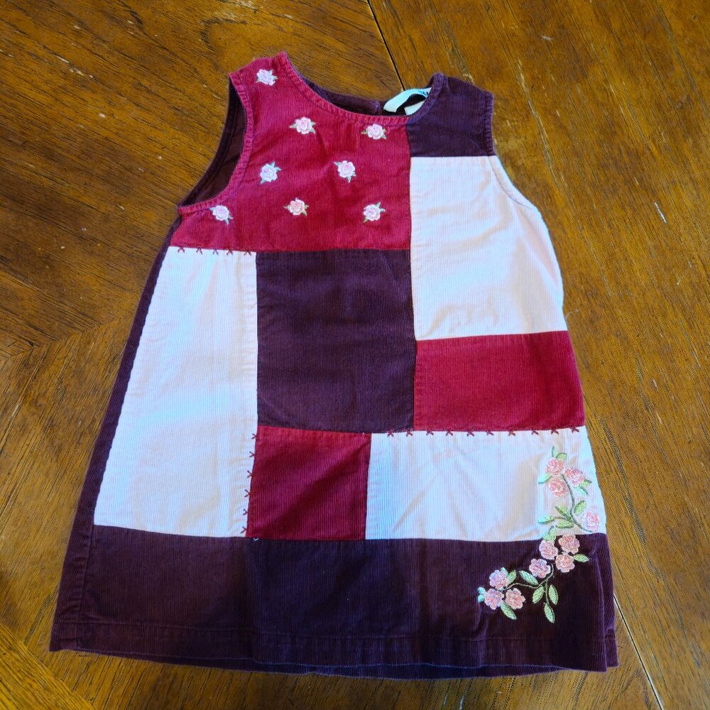 Sale 🎉🥳 5/$25 H&M Girls Jumper Dress PinkBurgundy Patchwork Corduroy Size 2T